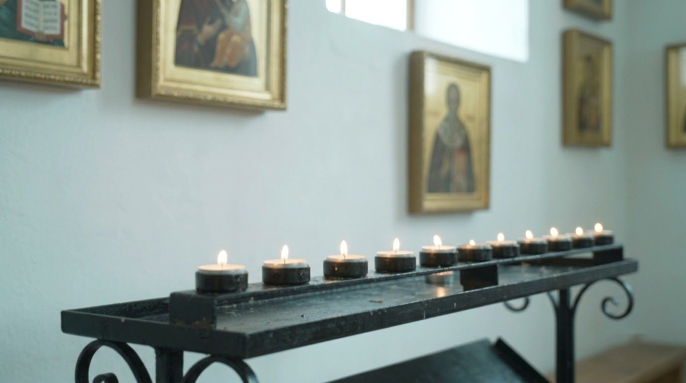 Votive candles in the chapel