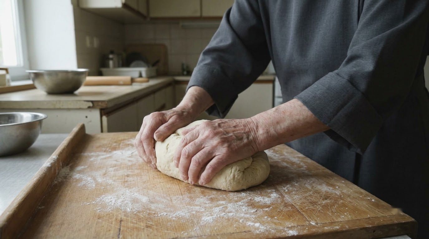 Hands kneading bread dough
